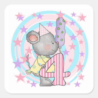 Pegatina Cuadrada Camisetas y regalos de cuarto cumpleaños del ratón
