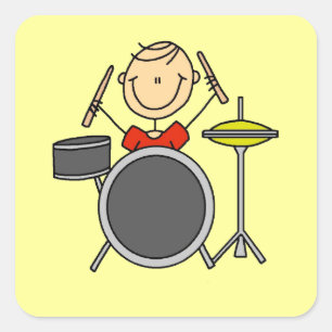 Pegatina Cuadrada Camisetas y regalos de figura de palito baterista