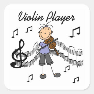 Pegatina Cuadrada Camisetas y regalos de niña figura de palo tocando