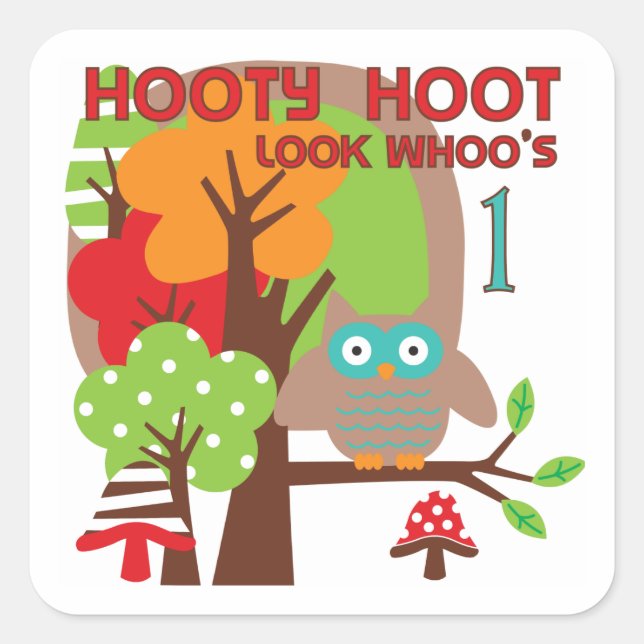 Pegatina Cuadrada Camisetas y regalos de Owl First Birthday (Anverso)