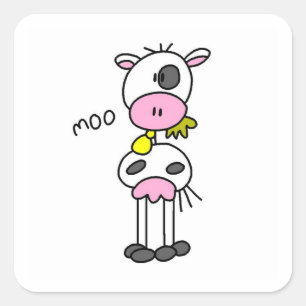Pegatina Cuadrada Camisetas y regalos de vaca con figura de palo