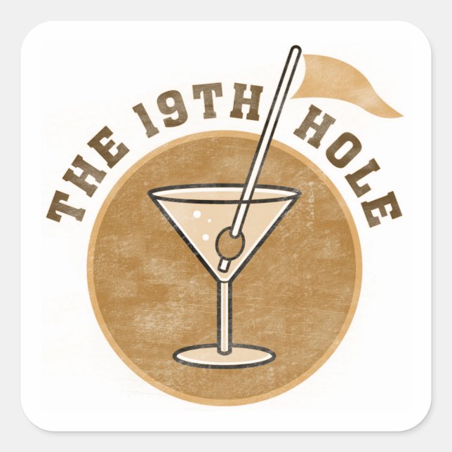 Pegatina Cuadrada Camisetas y regalos del Golf 19th Hole (Anverso)