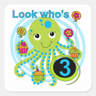 Pegatina Cuadrada Camisetas y regalos Octopus 3º cumpleaños