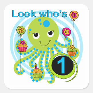 Pegatina Cuadrada Camisetas y regalos Octopus de primer cumpleaños
