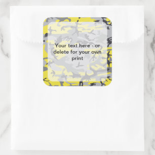 Pegatina Cuadrada Camo amarillo y gris, Camuflaje, Militar, Ejército