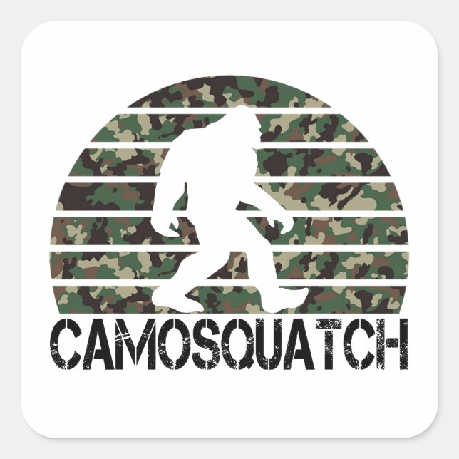 Pegatina Cuadrada Camosquatch Funny Bigfoot (Anverso)