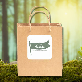 Pegatina Cuadrada Campamento Bachelorette Mountain Green Flag Campin