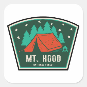 Pegatina Cuadrada Campamento en el Bosque Nacional Mt. Hood