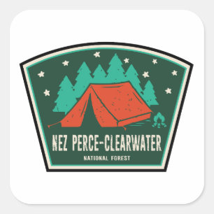 Pegatina Cuadrada Campamento en el Bosque Nacional Nez Perce-Clearwa