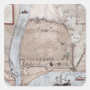 Pegatina Cuadrada Campamento Fortificado, Puerto Rico