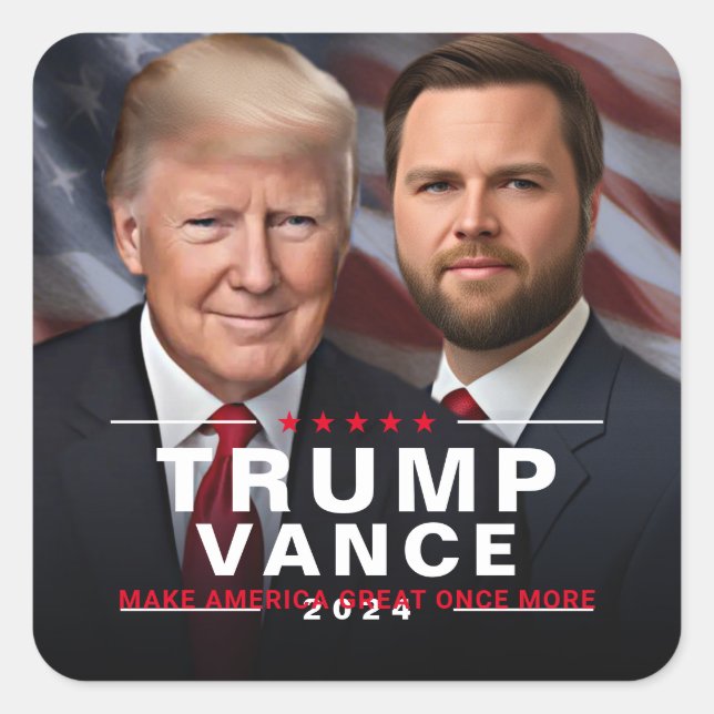 Pegatina Cuadrada Campaña de vicepresidente de Trump Vance 2024 (Anverso)