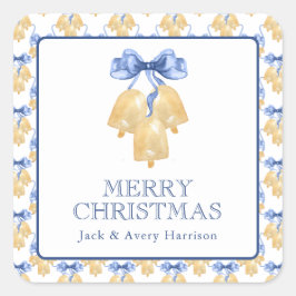 Pegatina Cuadrada Campanas de Navidad o boda en acuarela