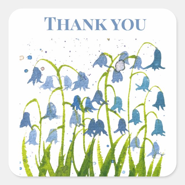 Pegatina Cuadrada Campanillas Azules Floral Boda de novia  (Anverso)