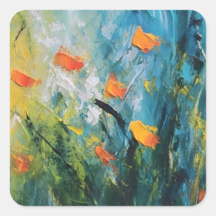 Pegatina Cuadrada Campanillas – Pradera floral abstracta en movimien