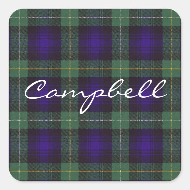 Pegatina Cuadrada Campbell de Argyll escocés tartán - Plaid (Anverso)