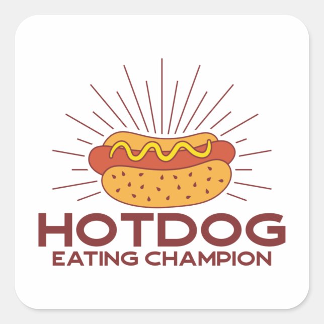 Pegatina Cuadrada Campeón de alimentación de Hotdog (Anverso)