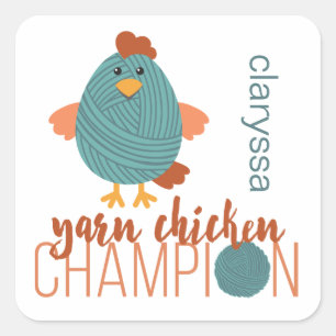 Pegatina Cuadrada Campeón de pollo verde azulado y oxidado