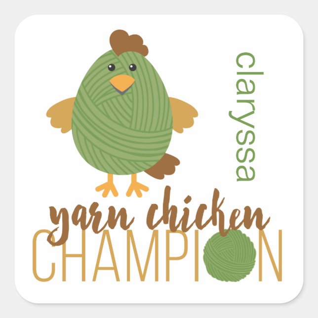 Pegatina Cuadrada Campeón de Pollo Verde y Marrón (Anverso)
