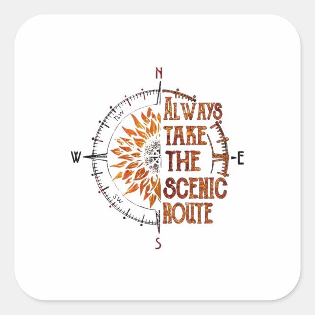 Pegatina Cuadrada Camper Gift | Always Take The Scenic Route Xmas (Anverso)