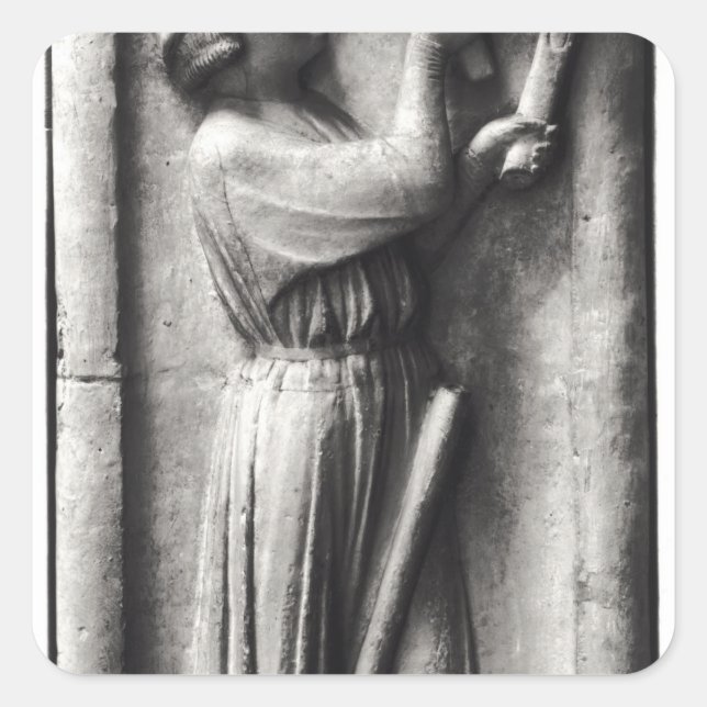 Pegatina Cuadrada Campesino afilando su guadaña por el (Anverso)