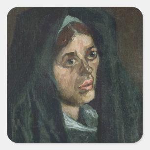 Pegatina Cuadrada Campesino de Vincent van Gogh el   con el mantón