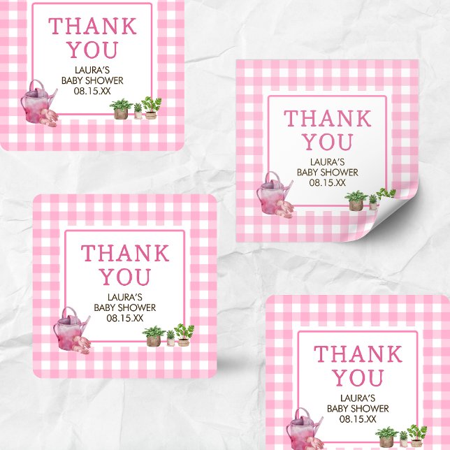 Pegatina Cuadrada Campesinos de raza rosa cultivados en el mercado B (Pink Farmers Market Locally Grown Baby Shower Square Sticker )