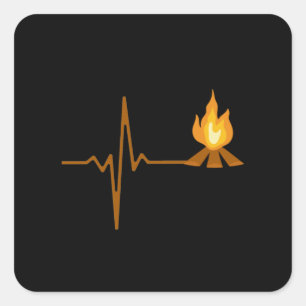 Pegatina Cuadrada Campfire Heartbeat Camping