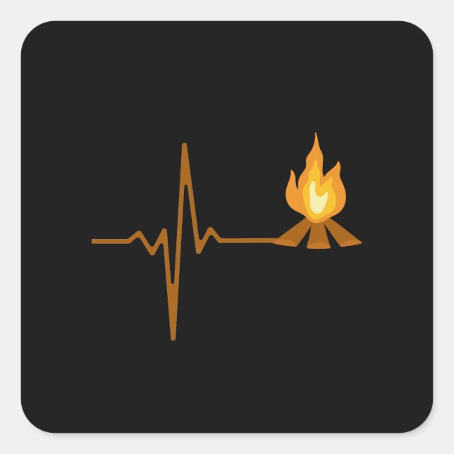 Pegatina Cuadrada Campfire Heartbeat Camping (Anverso)
