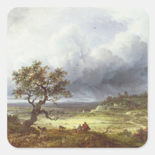 Pegatina Cuadrada Campiña bajo el cielo de la tormenta