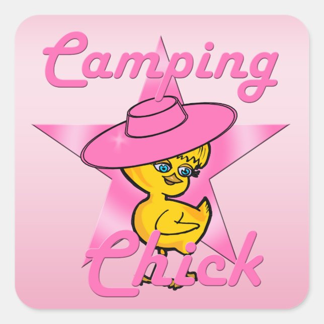 Pegatina Cuadrada Camping Chick #8 (Anverso)
