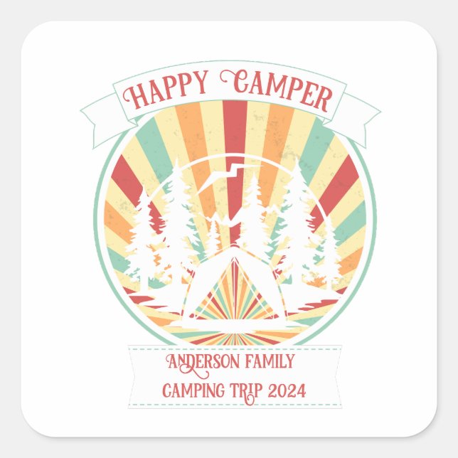 Pegatina Cuadrada Camping de la familia de personalizables coinciden (Anverso)