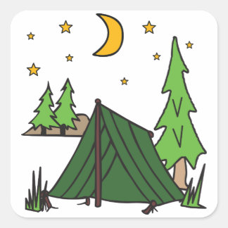 Pegatina Cuadrada Camping de tiendas