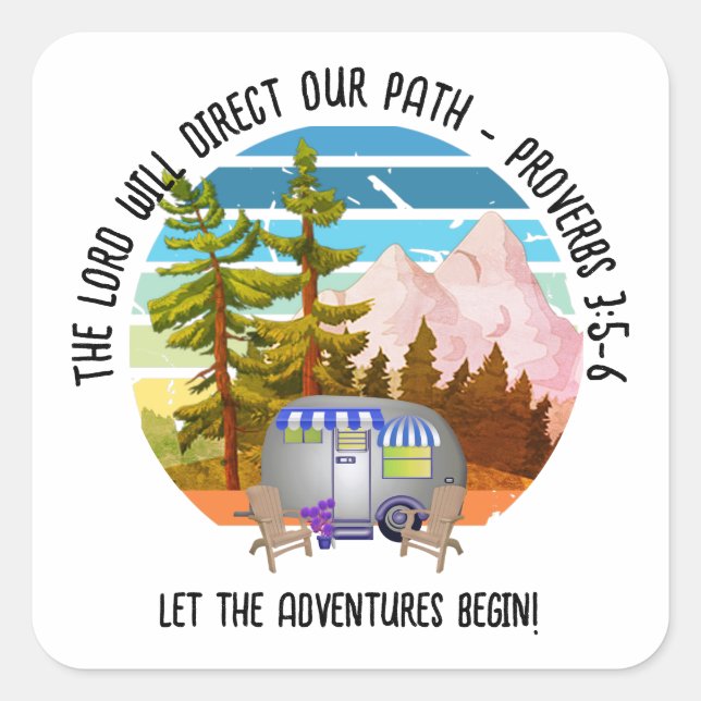 Pegatina Cuadrada Camping de verano familiar camioneta cristiana (Anverso)