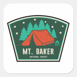 Pegatina Cuadrada Camping en el Bosque Nacional Mt. Baker