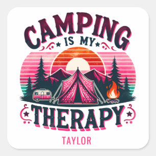 Pegatina Cuadrada Camping Es Mi Terapia