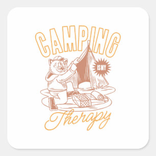 Pegatina Cuadrada Camping Es Mi Terapia - Gato Vintage