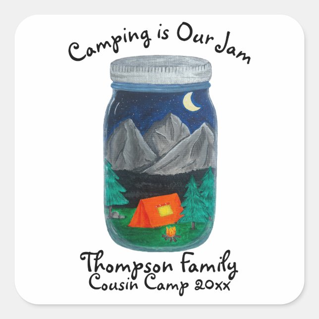 Pegatina Cuadrada Camping es nuestra carpa de vapor y montañas en Ja (Anverso)