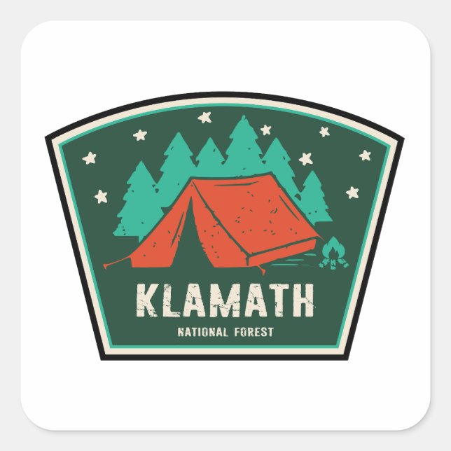 Pegatina Cuadrada Camping Forestal Nacional de Klamath (Anverso)