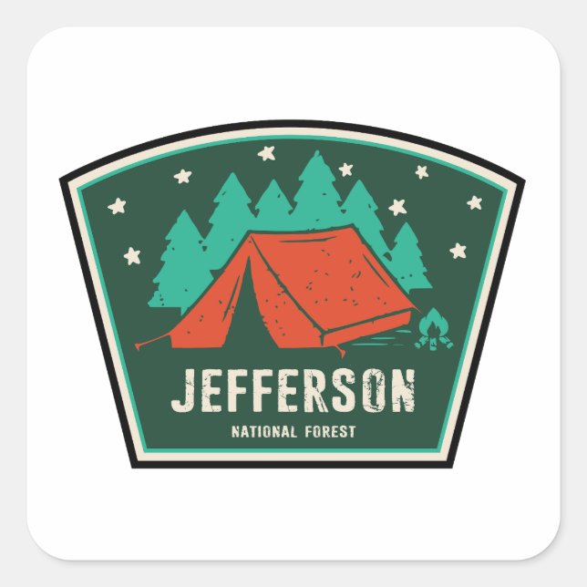 Pegatina Cuadrada Camping Forestal Nacional Jefferson (Anverso)