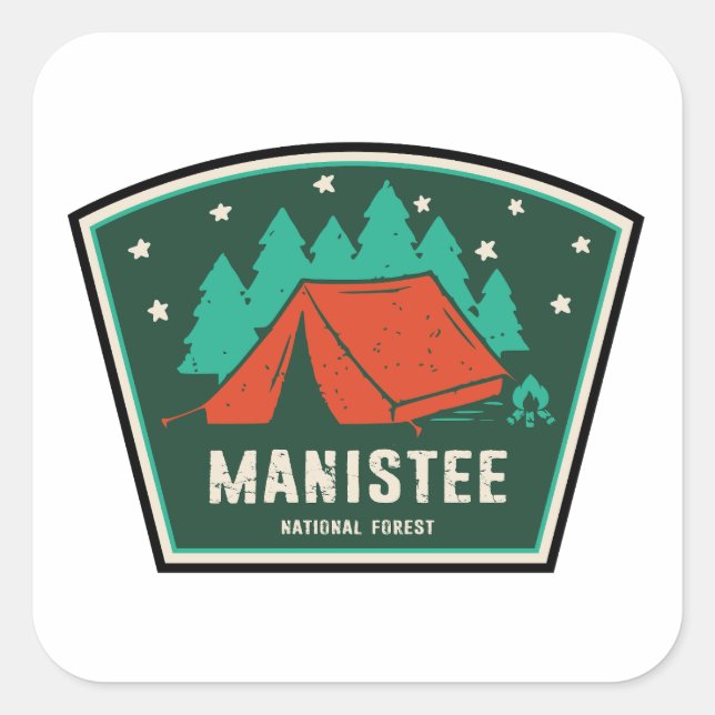 Pegatina Cuadrada Camping Forestal Nacional Manistee (Anverso)