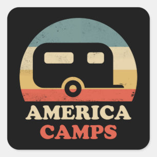 Pegatina Cuadrada Camping Vintage de America Camps