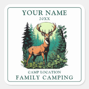 Pegatina Cuadrada Camping Vintage Deer Forest