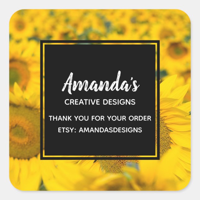 Pegatina Cuadrada Campo amarillo de los girasoles Fotografía comerci (Anverso)