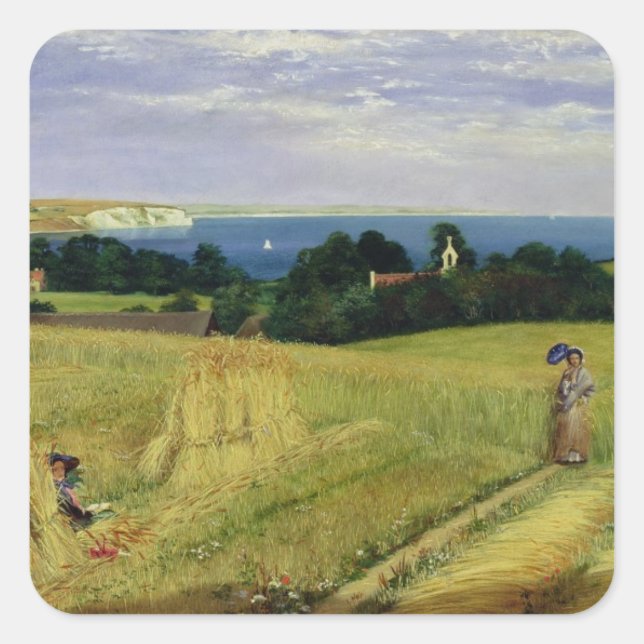 Pegatina Cuadrada Campo de maíz en la Isla de Wight (Anverso)