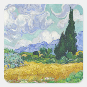 Pegatina Cuadrada Campo de trigo con cipreses de Van Gogh Arte