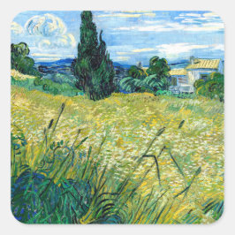 Pegatina Cuadrada Campo de trigo verde con ciprés (1889) arte Van Go