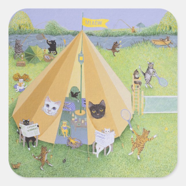 Pegatina Cuadrada Campo de vacaciones (Anverso)