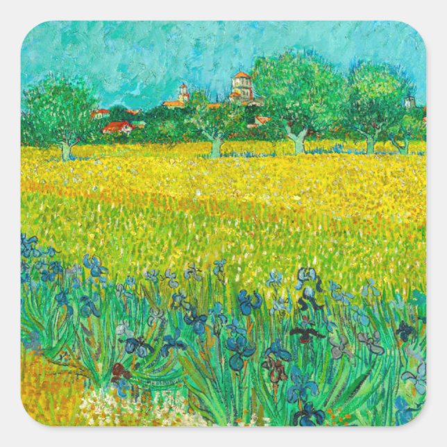 Pegatina Cuadrada Campo Van Gogh con irlandeses cerca de Arles (Anverso)