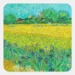 Pegatina Cuadrada Campo Van Gogh con irlandeses cerca de Arles