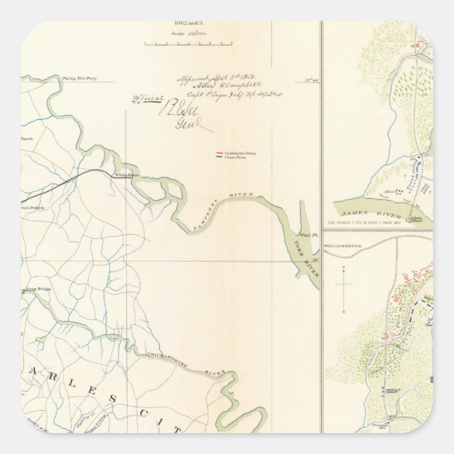 Pegatina Cuadrada Campos de batalla de Richmond, Va (Anverso)